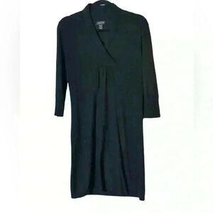 Spense Petite Black Soft Wool Blend Sweater Dress with Crossover V-Neck Size Med